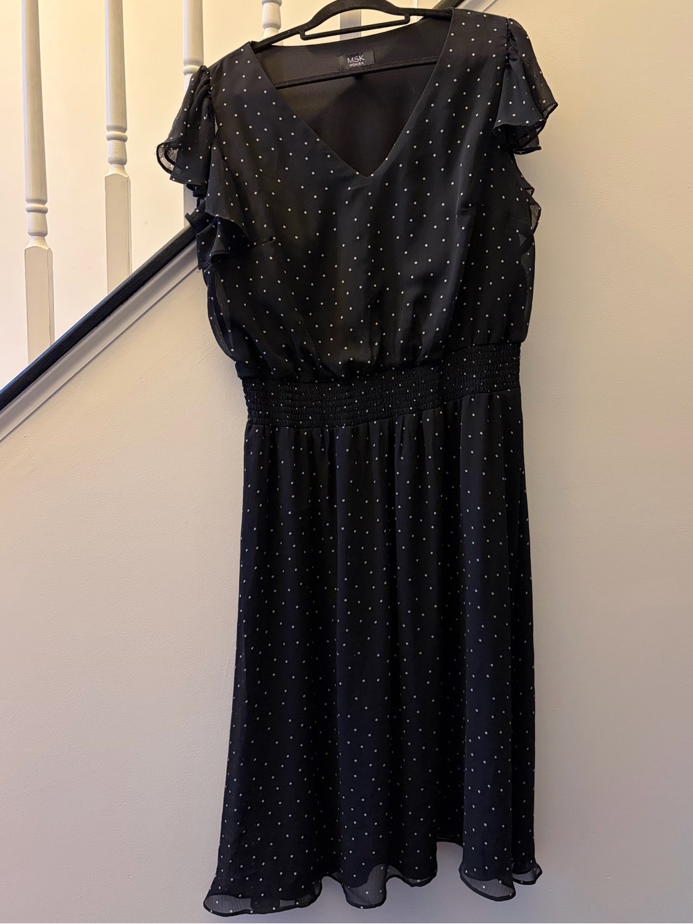 MSK Black Polka Dot V-Neck Longer Dress